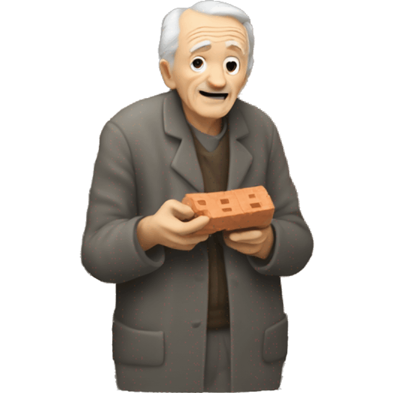 A very old man eating a brick building emoji