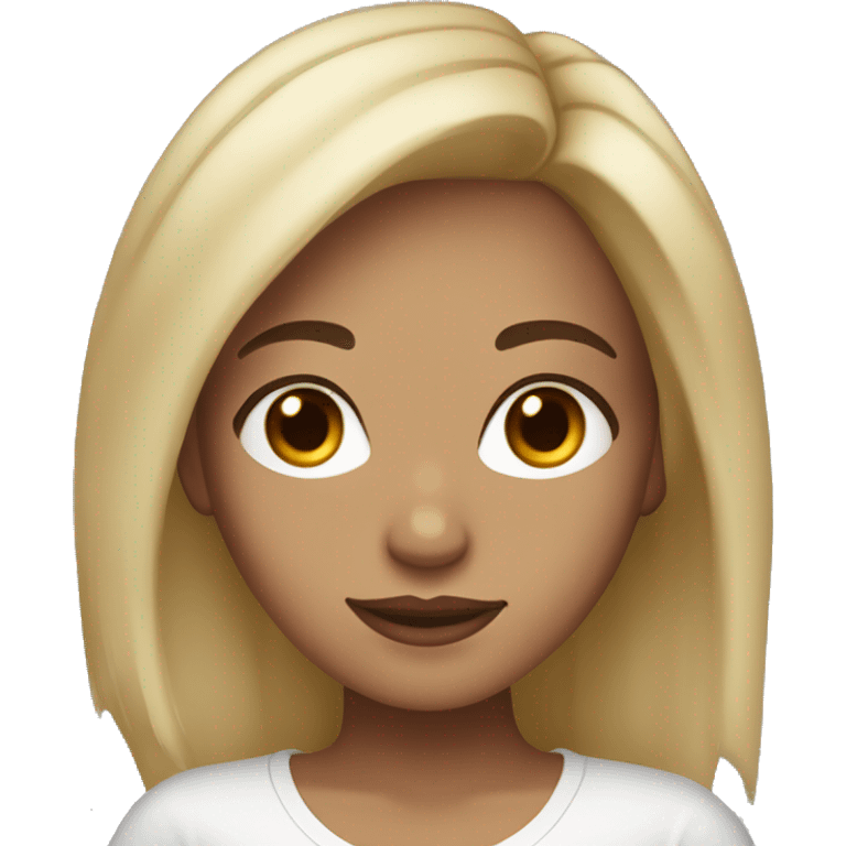 Light tan girl with dark brown eyes and brunetter hair with blonde highlights emoji