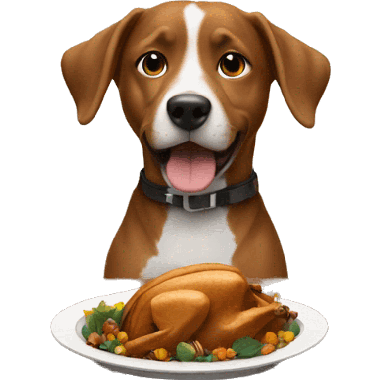 a dog at a table eating thanksgiving emoji