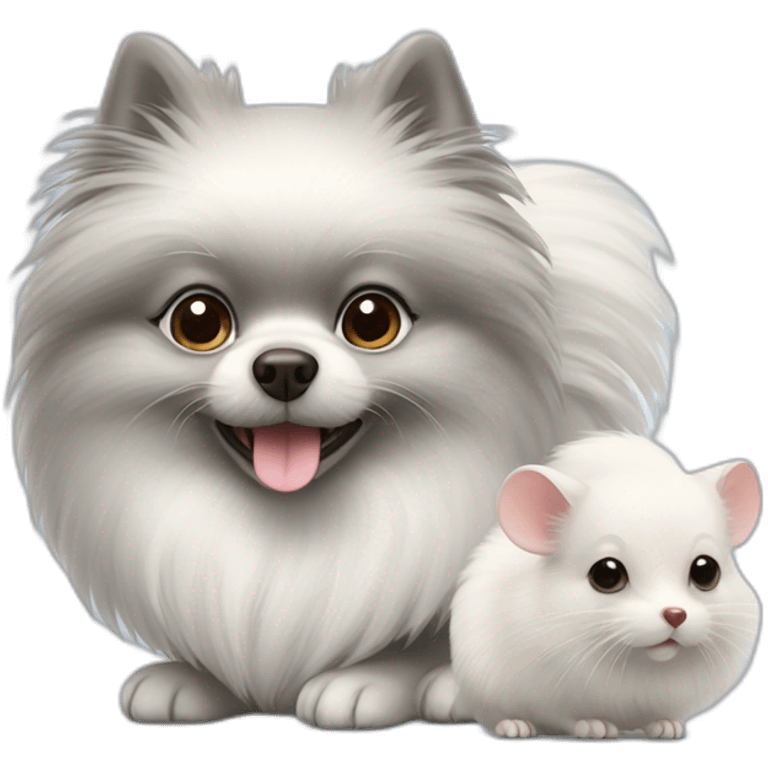 white pomeranian and gray mouse emoji