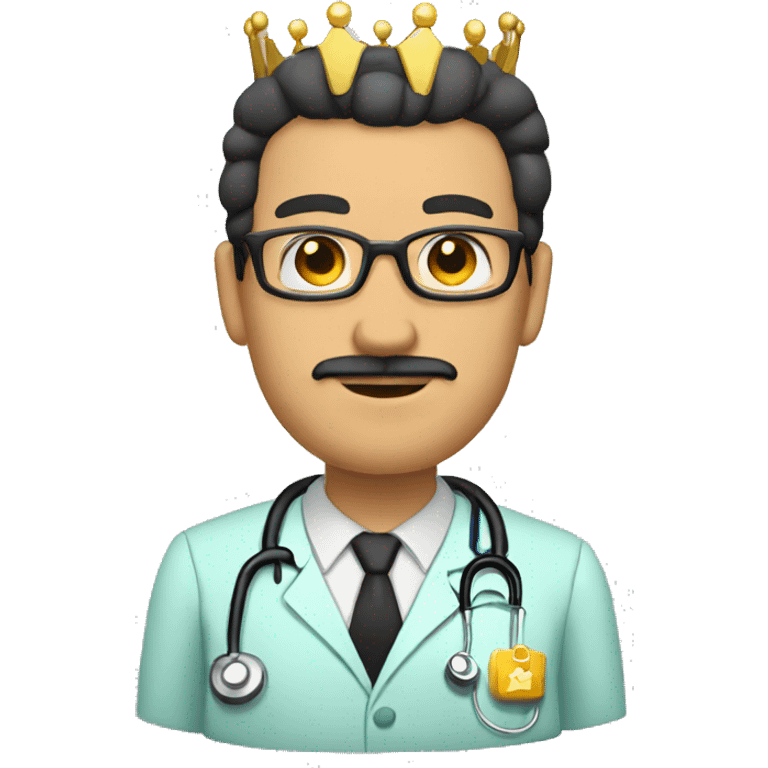 Bald tan male doctor with a crown and black beard and a crown emoji