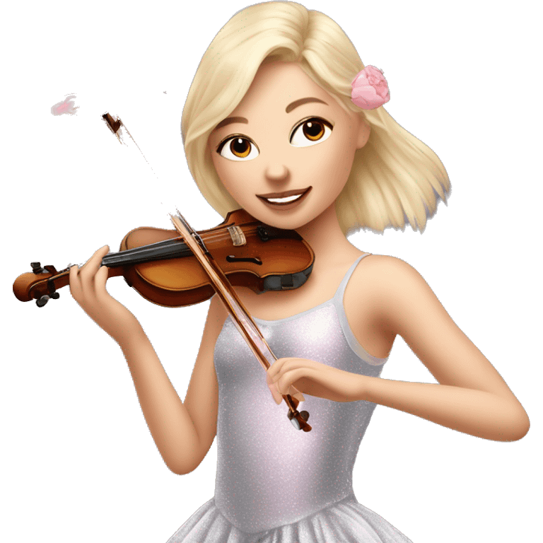 ballet blonde with skin girl with soft pastel tutu playing violin with peonies and sparkles realistic coquette emoji