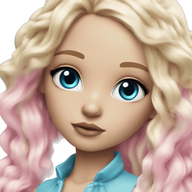 ocean blue doll eyes, blonde hair, feminine, pink, girl, angelic emoji