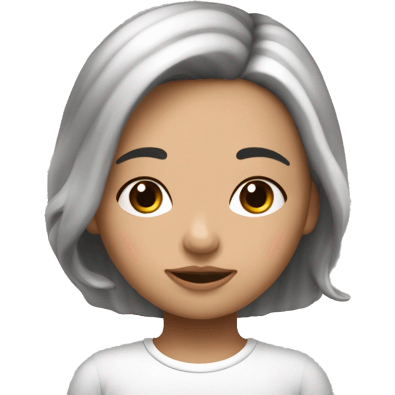 Niña de piel blanca y cabello negro dormida y com una cobija rosada emoji