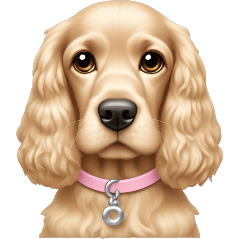 Blond cocker spaniel wearing two light pink sleighbell emoji