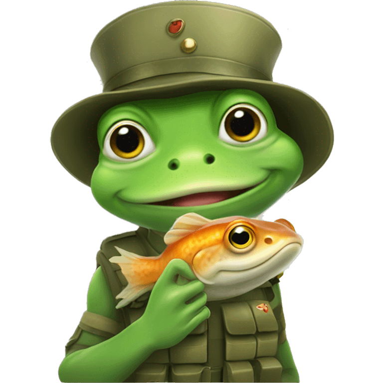 frog soldier petting a fish emoji