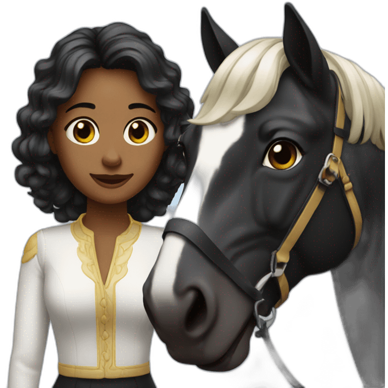 Julia avec son cheval noir éclair emoji