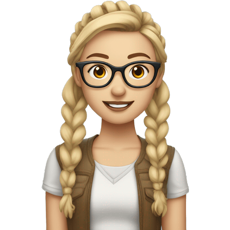 Peyton List with high pigtails, tan skin and geek eyeglasses emoji