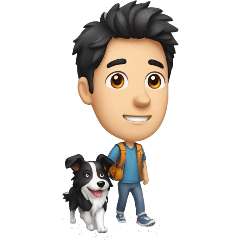 A Chinese man walking border collie emoji