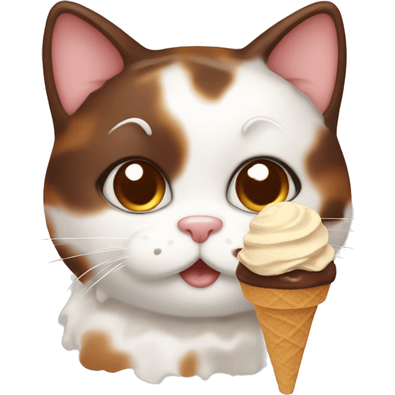 calico cat with chocolate icecream  emoji