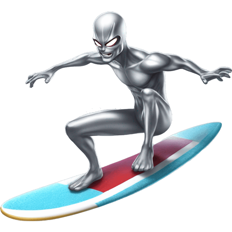 The marvel character silver surfer riding a surf board  emoji