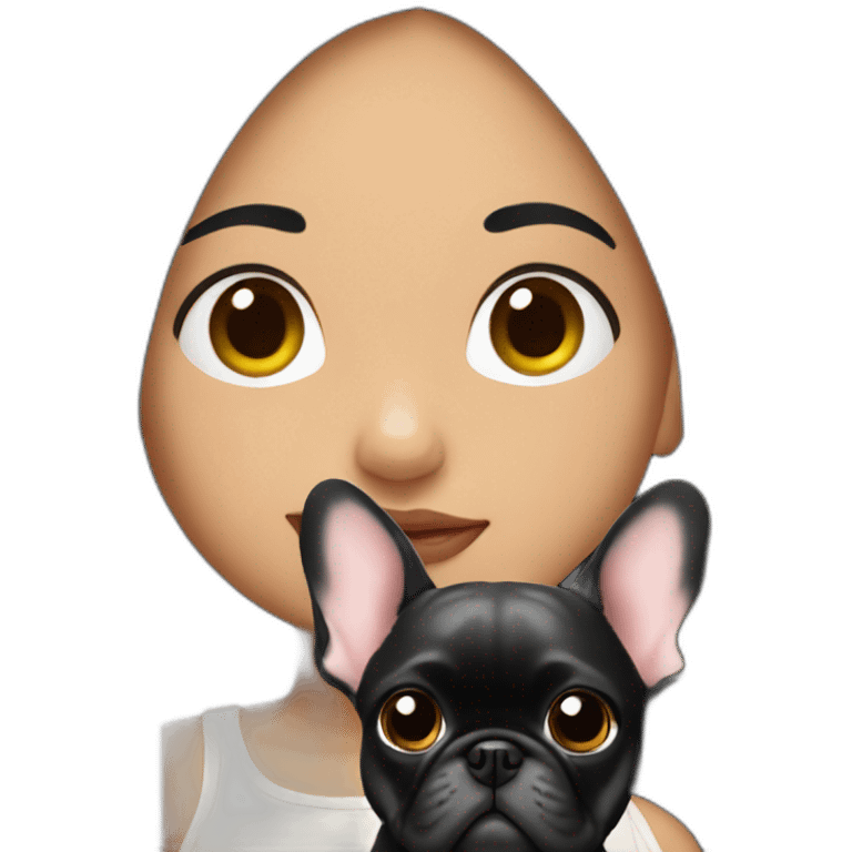 Long Black hair girl holding a Frenchie emoji