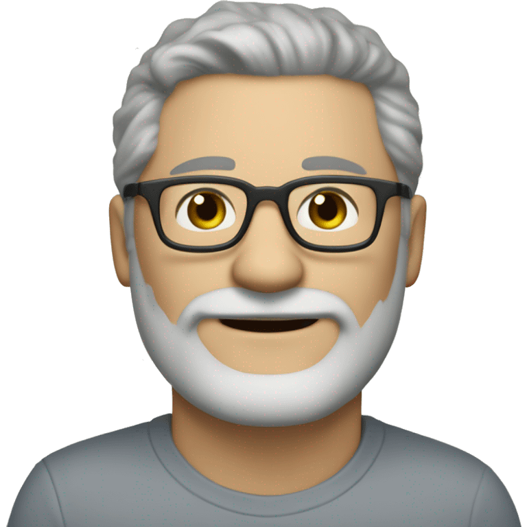 A handsome man in his 50s with graying short hair and a gray beard wearing brown, acetate, framed eyeglasses he has greenish hazel eyes eyes emoji