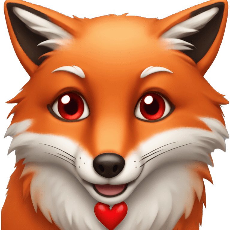 deep lush red fox face with tiny red heart instead of eyes emoji