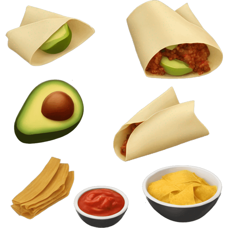 Mexican tamales, avocados, tacos, and salsa emoji