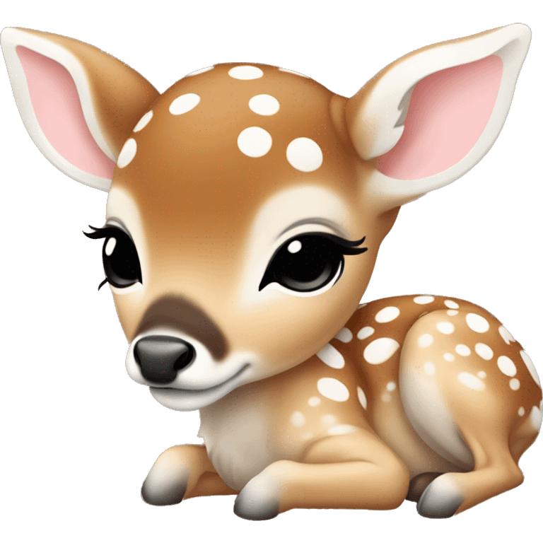 cute baby deer fawn brown and white spot fawn sleeping  emoji