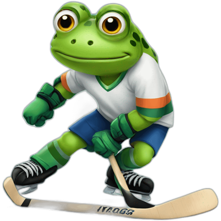 Frog playing hockey emoji