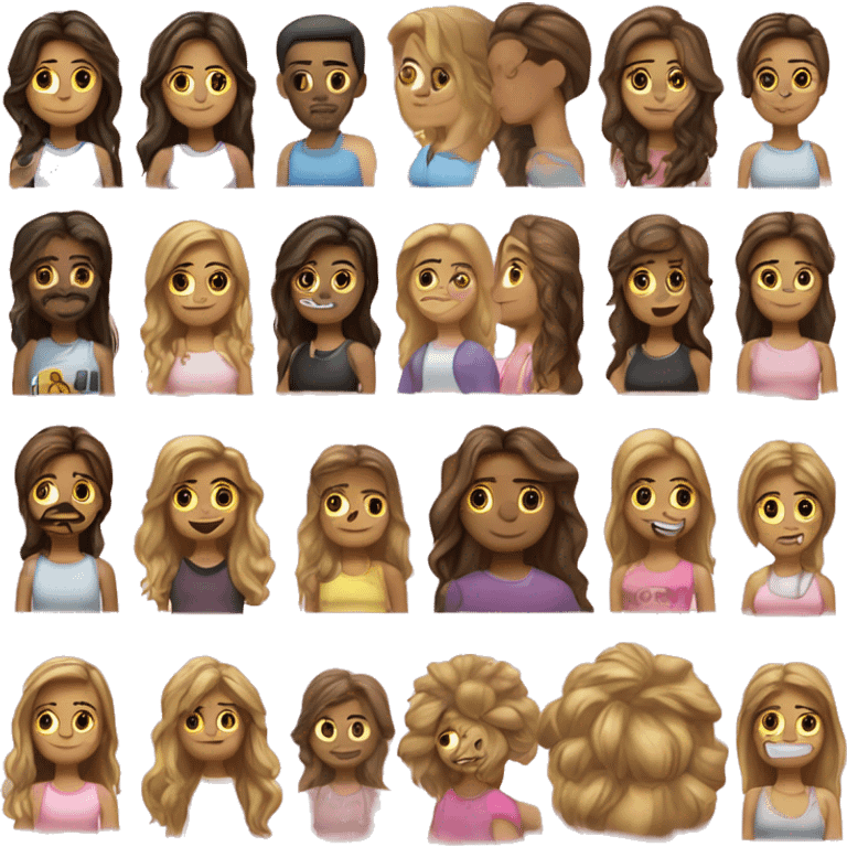 chica morena pelo largo, chica rubia pelo largo, chica canosa pelo corto, chico barba, chico alto barba  emoji