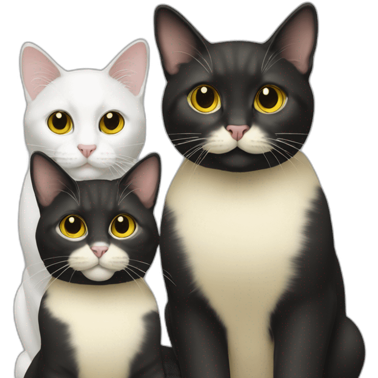 Three cats, 1 black and 2 yellow emoji