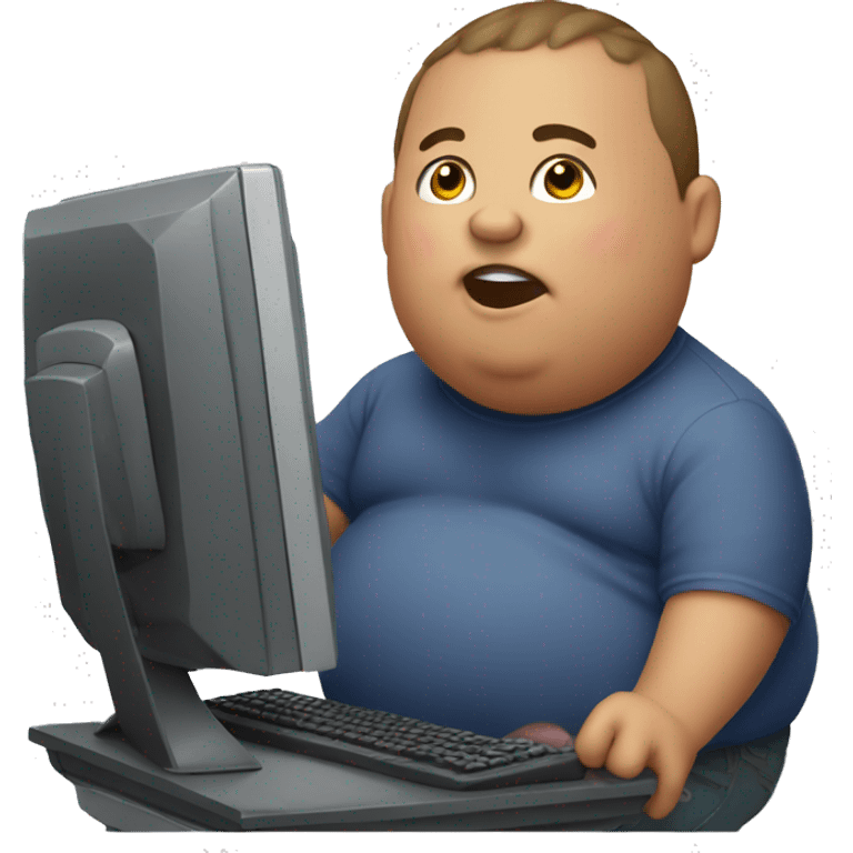 Fat boy using computer emoji