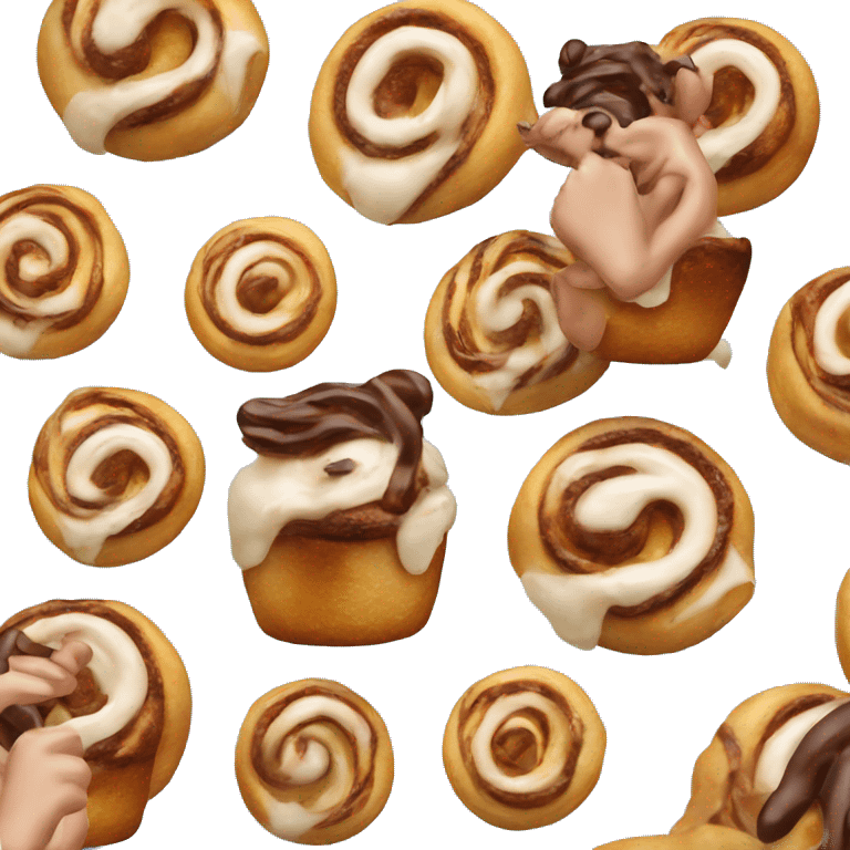 A girl eats a cinnabon emoji