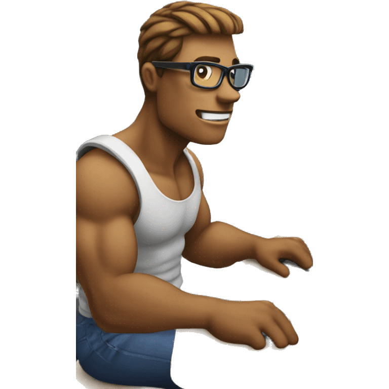 muscular nerd on computer coding  emoji