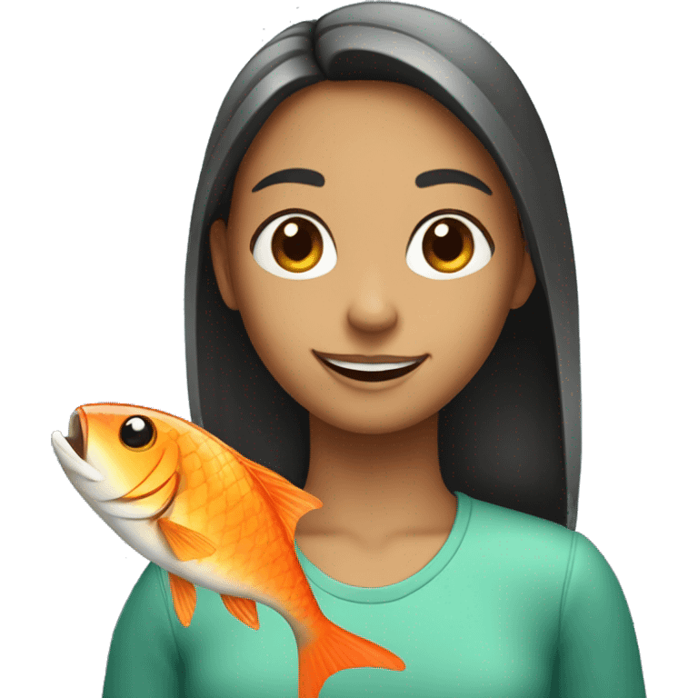 smiling girl with fish emoji