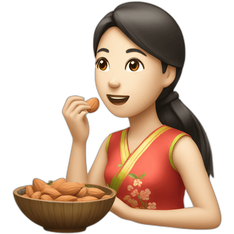 A Chinoise girl eating almond emoji