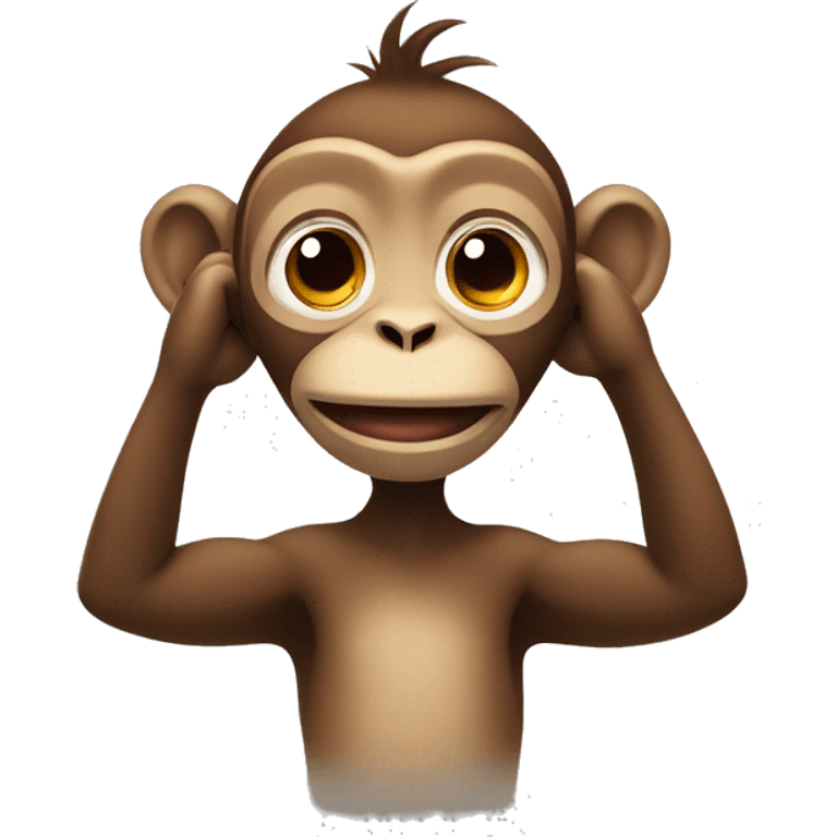 Monkey with a small side smile lifting his hands up like he doesn’t know  emoji