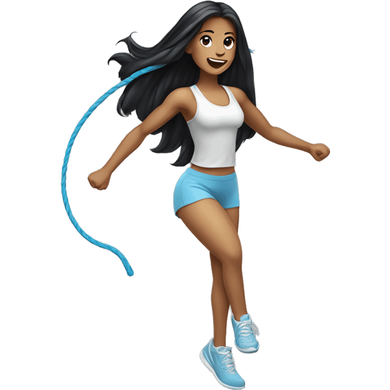 Pale girl with long black hair jumping rope fitness emoji