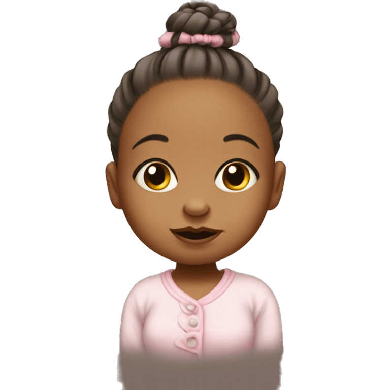 Baby girl with a pacifier in her mouth
with her hair tied up in a bun emoji