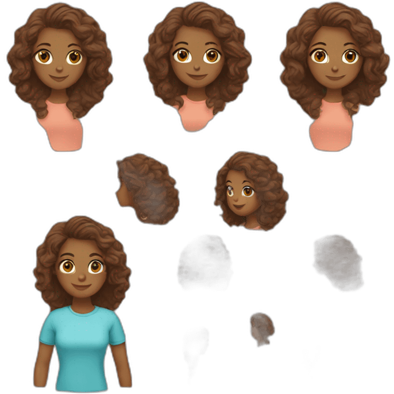 Brown woman grwy hair brown eyes with a salmon color T-shirt emoji