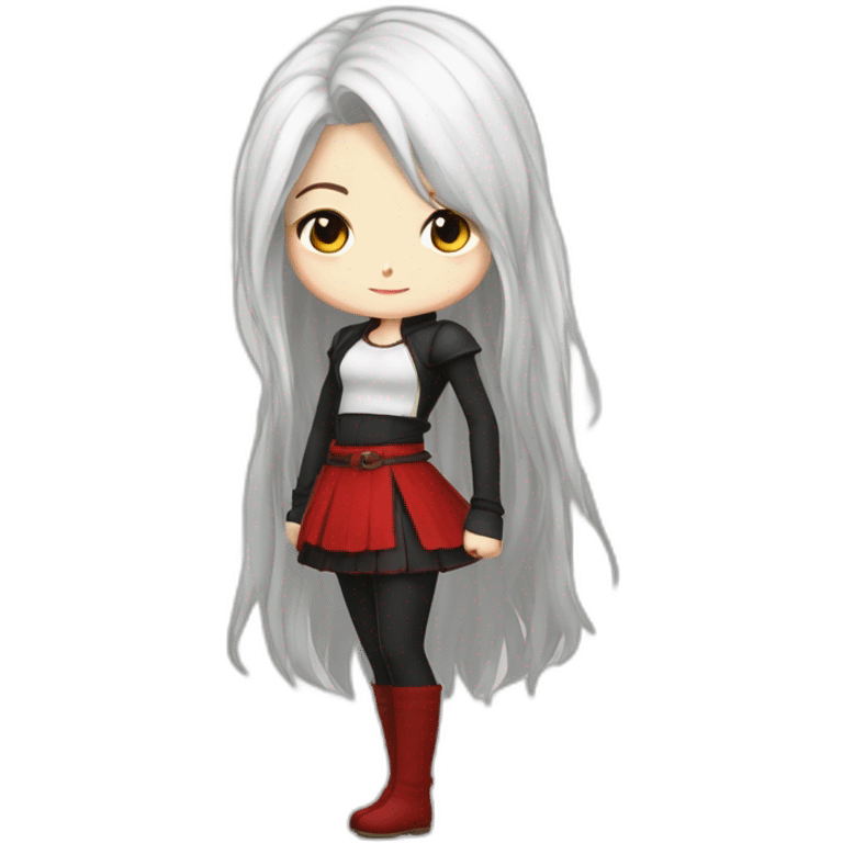 rpg-girl-with-long-white-hair-and-red-skirt and black tights like chibi emoji