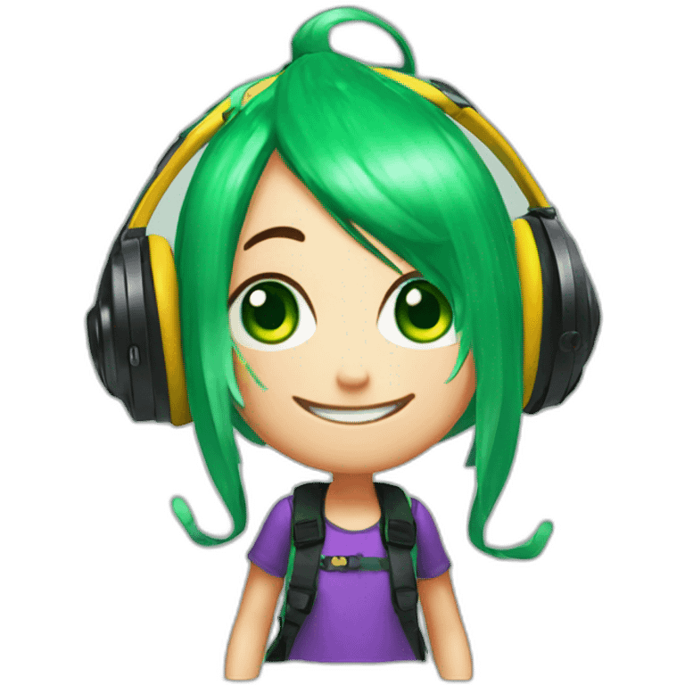 inkling from splatoon with earsphone and green hair emoji