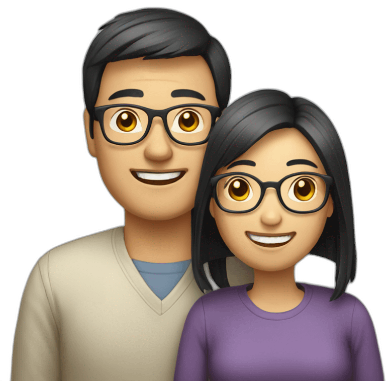 Black hair glasses retired Chinese parents smiling emoji