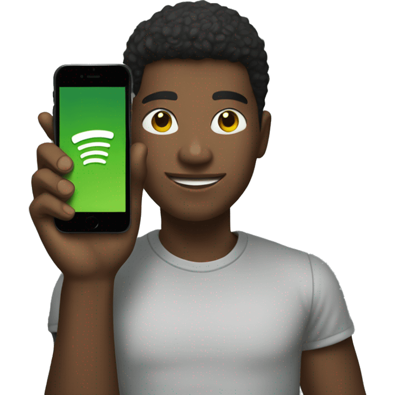 young man holding phone with spotify app  emoji