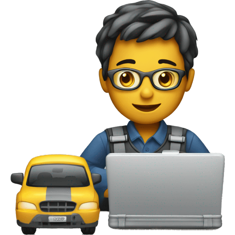 Young Engineer working on laptop connected to vehicle  emoji