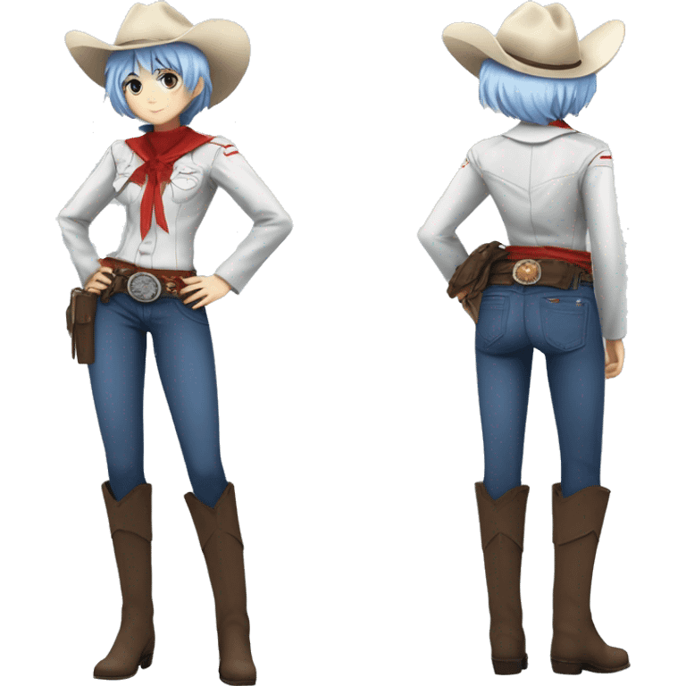 Rei ayanami in a cowboy costume, teen, full body emoji