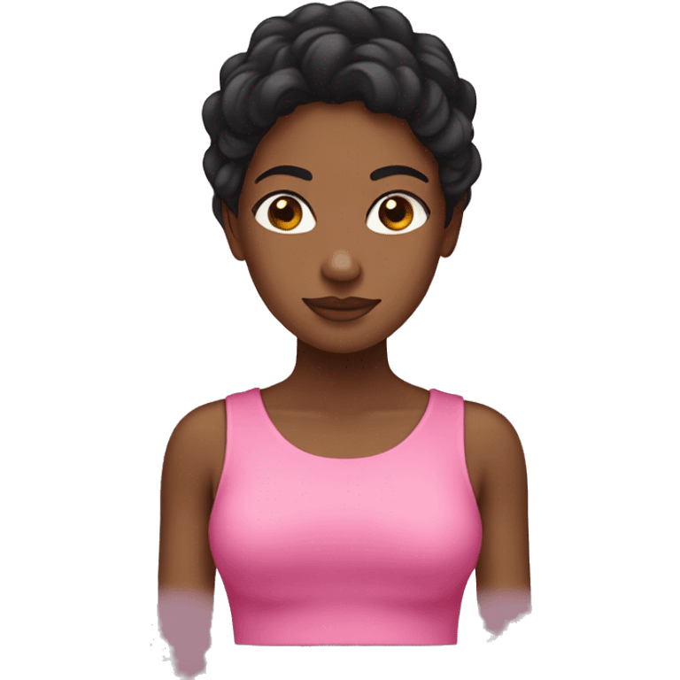 Brown skin black female wearing pink emoji