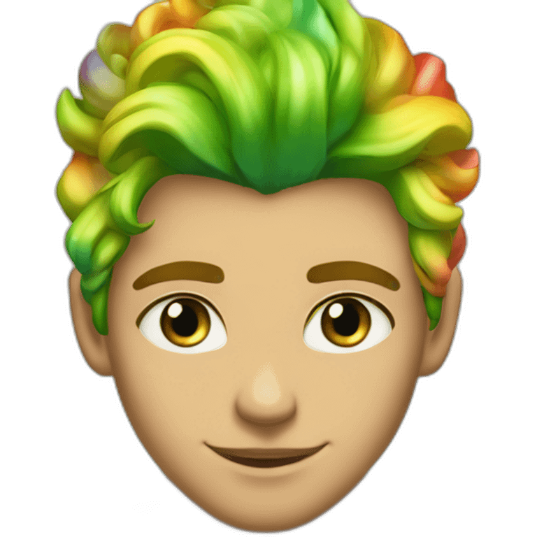 Posh-muscle-boy-with-green-eyes-and-rainbow-hair-and-pearl-necklace-in-golden-bathtub emoji