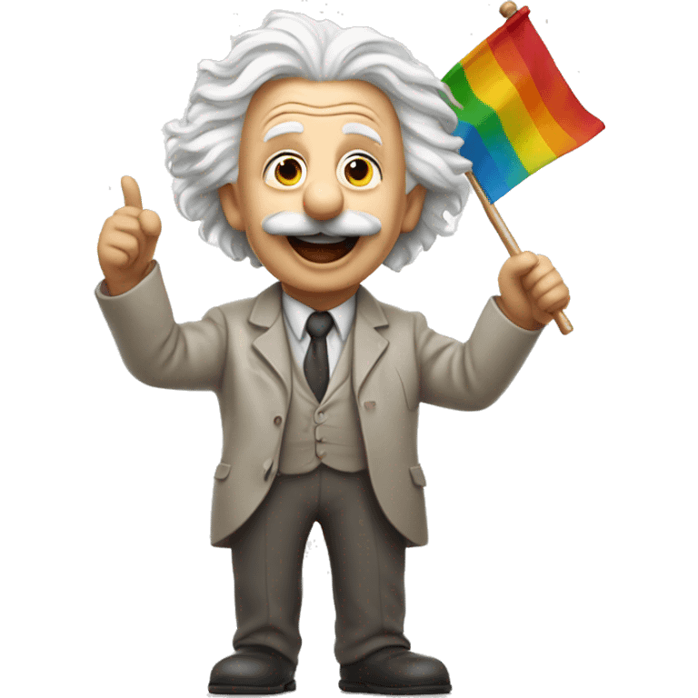 happy albert einstein holding finish flag in one hand emoji