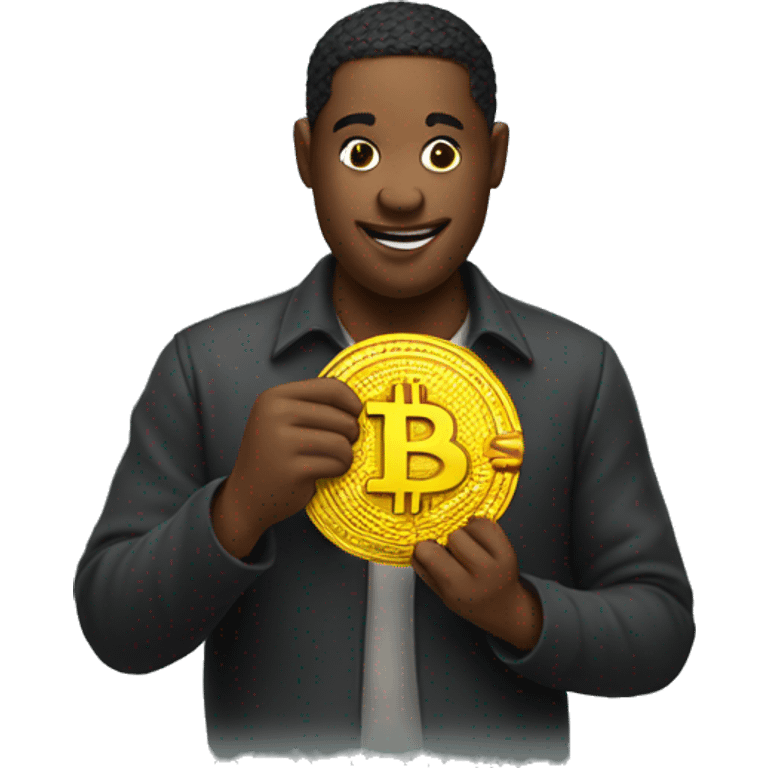 An emoji holding a Bitcoin. emoji