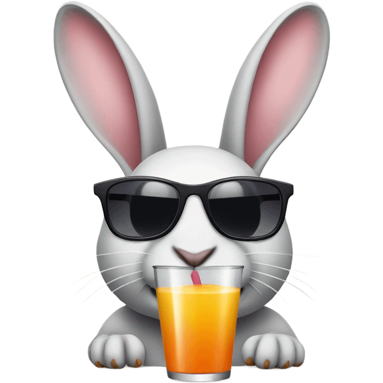 Rabbit with sunglasses and drinking juice emoji