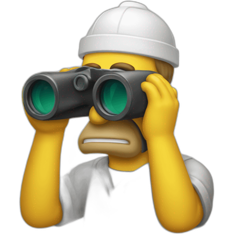 homer's head troubleshooting with binoculars emoji