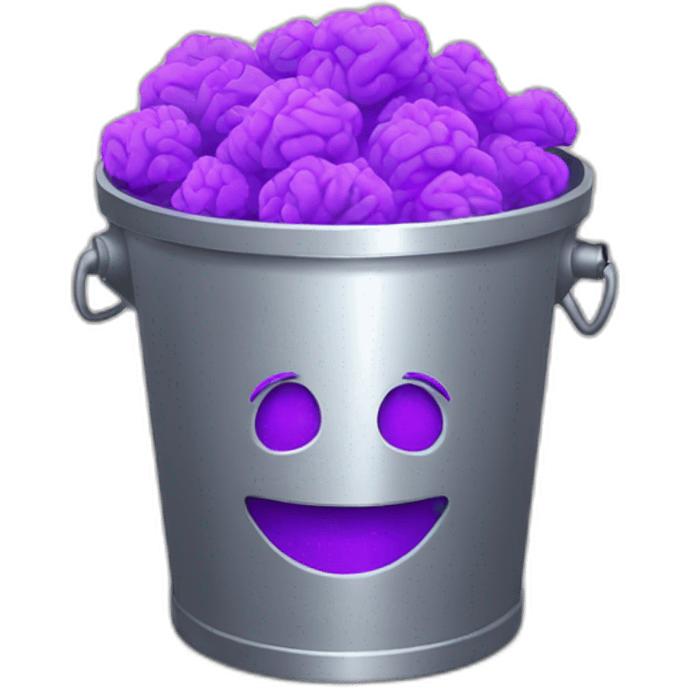 a silver trash bin with a smiley face full of purple brain emoji