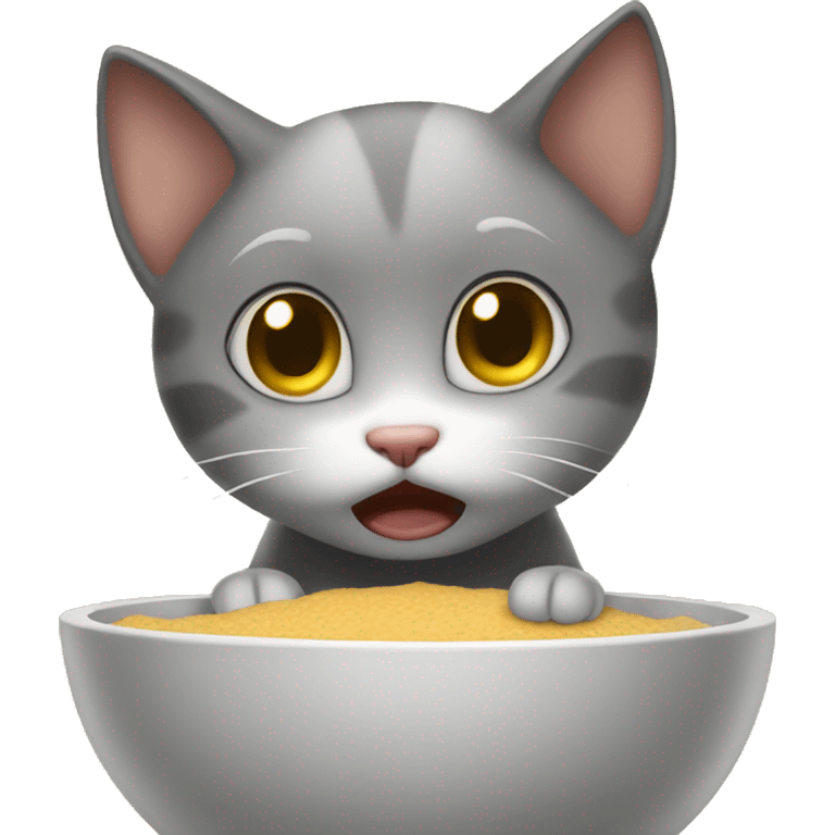 Crying kitten in front of an empty bowl emoji