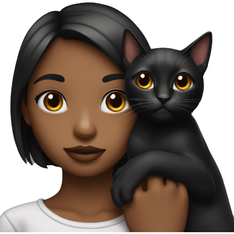 A girl with big lips holds a black cat in her arms emoji