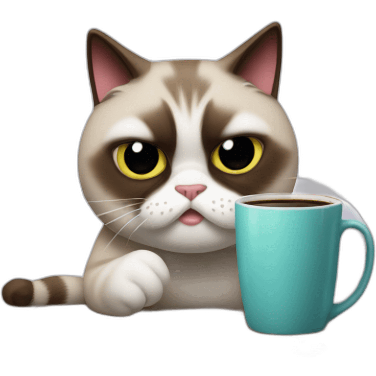 grumpy cat drops a coffee mug on the floor emoji