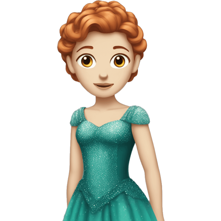 Caucasian red haired princess with teal sparkly dress emoji