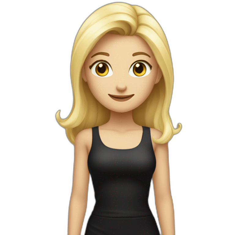 beautiful blond full body girl saying hi face is chisled and is wearing black top eyes are sharp emoji